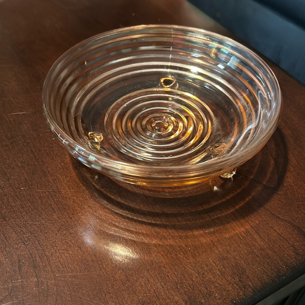 Footed pink depression glass serving dish bowl